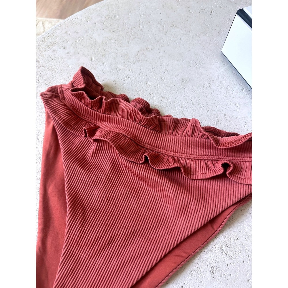 Beach Riot Ivy Ribbed High Rise Ruffle Bikini Bottom Terracotta Rust High Cut S - Picture 5 of 8
